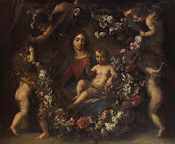 Virgin with child in a wreath of flowers, collaboration with Jan van den Hoecke