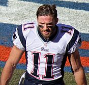 Slot receiver Julian Edelman, drafted in the seventh round, won three Super Bowls with the New England Patriots, and was selected as Super Bowl MVP of Super Bowl LIII. Julian Edelman 2014.JPG