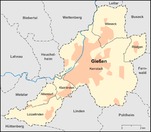 Gießen und seine fünf Stadtteile