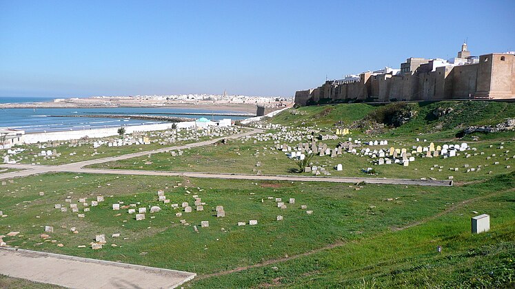View of the kasbah from the northwest, with a nearby cemetery