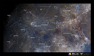 The crater area in selenochromatic Image (Si) with some landmarks (yellow/normal, red/pyroclastic). More infos here : https://www.gawh.it/main/selenocromatica Kepler-Manilius Si.jpg