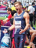 Der spätere Weltrekordinhaber und Weltmeister von 2017 Kevin Mayer beendete seinen Wettkampf nicht – im Weitsprung war er ohne gültigen Versuch geblieben