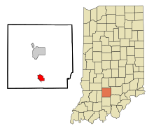 Lawrence County Indiana Zonele încorporate și necorporate Mitchell Highlighted.svg