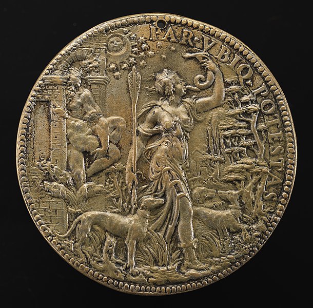 File:Leone Leoni, Ippolita as Diana with Hunting Dogs in a Landscape; behind her Pluto and Cerberus (reverse), 1551, NGA 69984.jpg