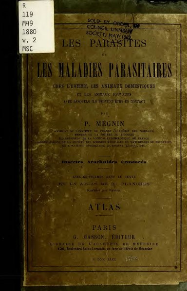 File:Les parasites et les maladies parasitaires - chez l'homme, les animaux domestiques et les animaux sauvages - avec lesquels ils peuvent étre en contact- insectes, arachnides, crustacés (IA lesparasitesetle21880mgni).pdf