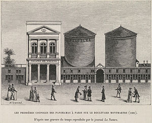 The Theatre des Varietes (left) and two Panoramas (1802) Les premieres coupoles des panoramas a Paris sur le boulevard Montmartre, 1802 B.jpg