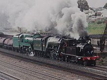 3112 with 4472 Flying Scotsman and 3801 in June 1989 Liverpool and 3265.jpg