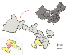 Luqus läge i Gannan, Gansu, Kina.