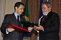 O presidente da França, Nicolas Sarkozy, e o presidente Lula durante assinatura de acordo na área de Defesa que prevê a construção de helicópteros militares e submarinos, em 2008.