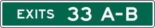 An example of a green exit number plaque for two exits at the same interchange MUTCD E1-5dP.svg