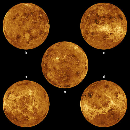 Five global views of Venus by Magellan