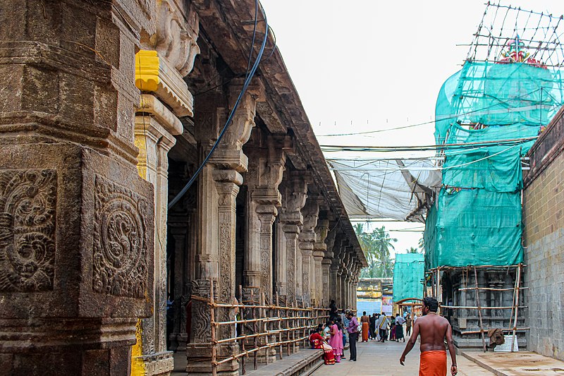 File:Magnificent stone pillars of the Srirangam temple, South India.jpg