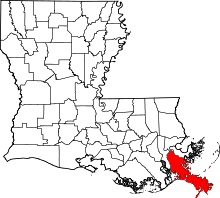 Harta e Plaquemines Parish në Louisiana