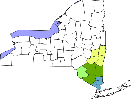 Upper Hudson (light yellow),[N 2]Mid-Hudson (green),[N 3]Lower Hudson (blue)