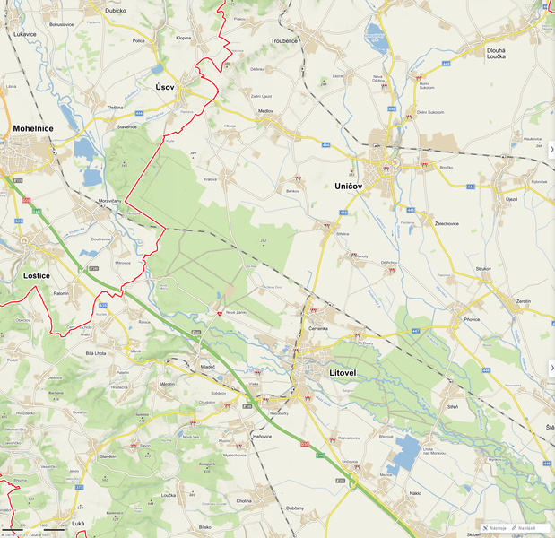 File:Mapa karantény Litovelska a Uničovska 16.-29. března 2020 (podrobnější).png