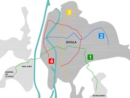 Routekaart van de Metro van Sevilla
