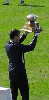 Ingham lifting the Billy Fenton Memorial Trophy after being named as York City's Clubman of the Year for the 2009-10 season Michael Ingham 17-04-2010 1.jpg