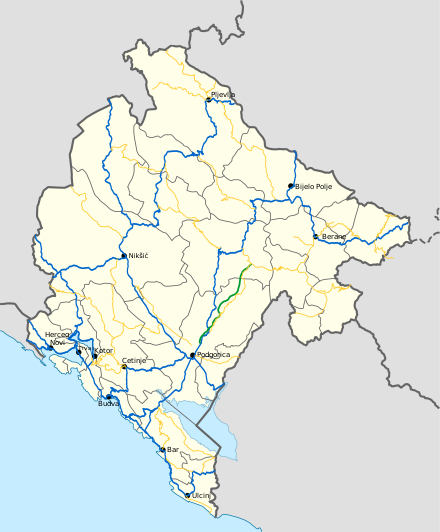 Road network of Montenegro including Motorway section under construction (2015-2019), Main roads and Regional roads