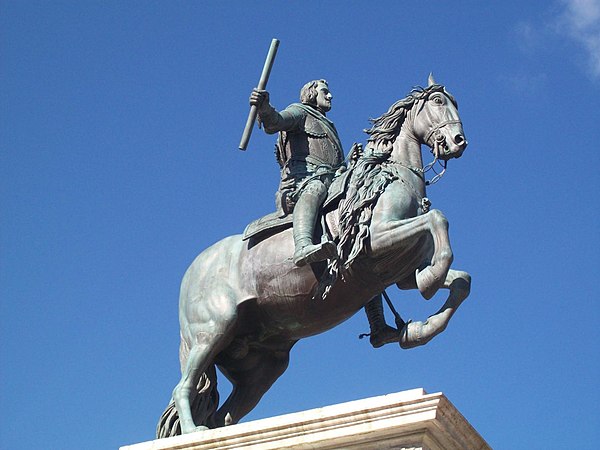 Philip IV of Spain in the centre of Plaza de Oriente in Madrid.