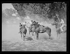 Mounted potato race during a Fourth of July celebration in Vale, Oregon. Mounted potato race 1941 Vale Oregon - 1.jpg