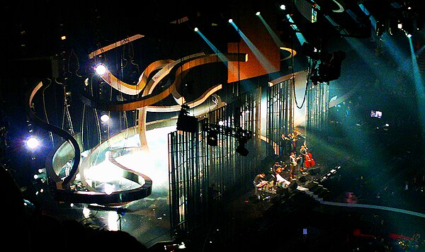 Mumford & Sons performing at the 2013 Brit Awards held at the O2 Arena in London, 20 February 2013