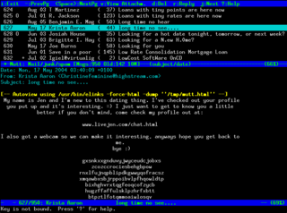 <span class="mw-page-title-main">Mutt (email client)</span> Text-based email client for Unix-like systems