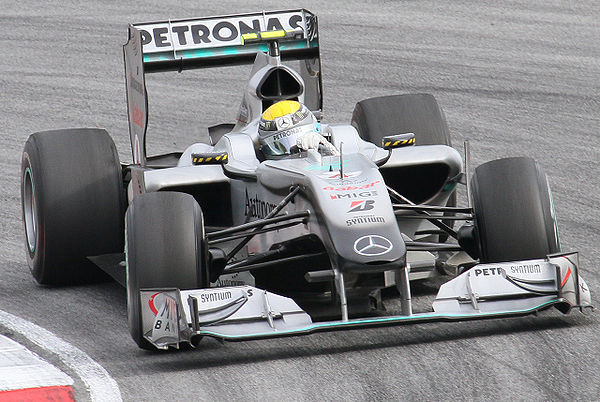 Nico Rosberg scored Mercedes's first podium finish as a works team since 1955 at the 2010 Malaysian Grand Prix