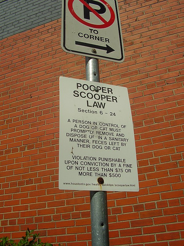 Sign ordering owners to clean up after pets, Houston, Texas, 2011