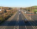 Northward view of A23 and Brighton Main Line from footbridge near Braypool Lane, Patcham (December 2012).JPG