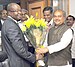 Obeth Kandjoze meeting the Union Minister for Mines and Steel, Shri Narendra Singh Tomar, in New Delhi. The Secretary, Ministry of Micro, Small & Medium Enterprises and Steel, Dr. Anup K. Pujari is also seen.jpg