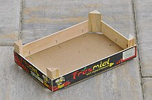A small fruit crate made of wood and hardboard; in this case for strawberries Obststiege-2.JPG