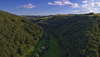 Valle dell'Olewiger Bach tra Franzenheim e Olewig.  Rivolto a sud