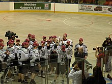 The Northmen celebrate their 2008 Minto Cup championship in Calgary. Orangeville Minto Cup.JPG