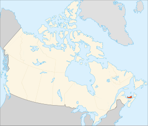 कॅनडाच्या नकाशावर प्रिन्स एडवर्ड आयलंडचे स्थान