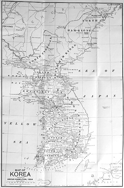 MAP OF KOREA PREPARED BY ANGUS HAMILTON, 1904