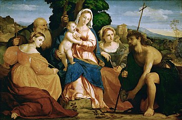 Bakire ve Çocuk, Azizler Catharine ve Celestine, Vaftizci Yahya ve Barbara, 1520–22