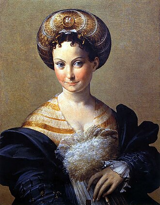 This portrait of an unknown Italian noblewoman has mistakenly been called the Turkish Slave because her headdress was considered a turban for centuries. Parmigianino - La schiava turca.jpg
