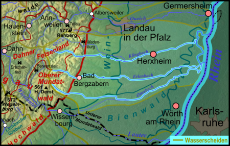 Pfaelzerwaldkarte Flussgebiete Klingbach Erlenbach Otterbach