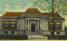 Danville Public Library, circa 1920 Postcard showing Carnegie Library in Danville, Illinois, USA circa 1920.png