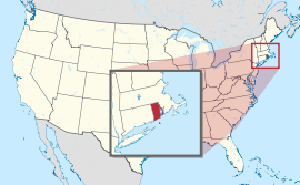 အမေရိကန်ပြည်ထောင်စု၏ မြေပုံ ရုဒ်အိုင်းလန်း အရောင်ခြယ်ပြထား