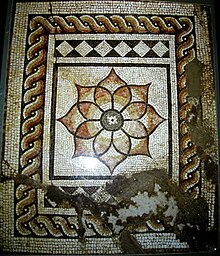 Display showing mosaic corridor panel Roman Museum 146.jpg