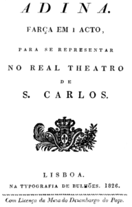 Rossini - Adina - title page of the libretto - Lisbon 1826.png