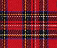 The Royal Stewart tartan. It is also the personal tartan of Queen Elizabeth II Tartan is used in clothing, such as skirts and scarves, and has also appeared on tins of Scottish shortbread. Royal stewart.jpg