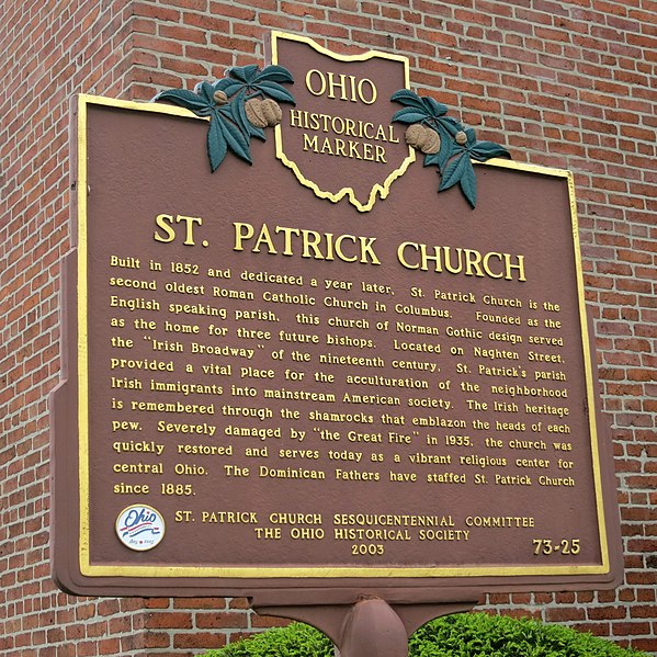 File:Saint Patrick Catholic Church (Columbus, Ohio) - Ohio Historical Marker 73-25.JPG