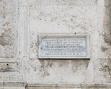 Inscription commemorating the indulgences that Pope Gregory XIII conceded in 1582 Santa maria del popolo, facciata, targa 03.JPG