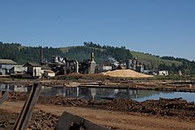 Oregon Mill using energy efficient ponding to move logs Sawmill1.jpg