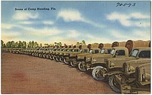 Army trucks lined up at Blanding, likely after 1940 Scene at Camp Blanding, Fla.jpg