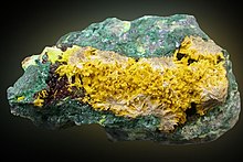 Schoepite from the Musonoi Mine, Kolwezi, Western area, Katanga Copper Crescent, Katanga (Shaba), Democratic Republic of Congo Schoepite-Rutherfordine-214963.jpg