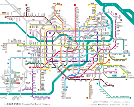 A Shanghai rail transit map guides passengers to their destination in Shanghai.