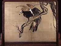 Shibata Zeshin - Carp in Waves (Zeshin) and Eagle on a Branch (Rosetsu reverse) - 2000.73A-D - Indianapolis Museum of Art.jpg